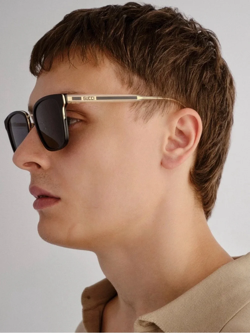 Authentic Gucci Black and Gold Square-Frame Sunglasses